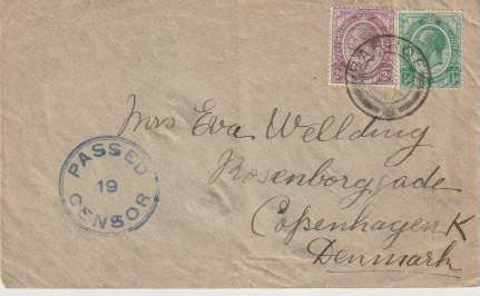South Africa 1917 KGV 1/2d & 2d on censored Barroe cover to Denmark fine