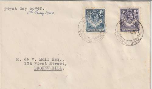 Northern Rhodesia 1955, 5 May,  KGVI  4 1/2 & 9d on Broken Hill first day Cover cover