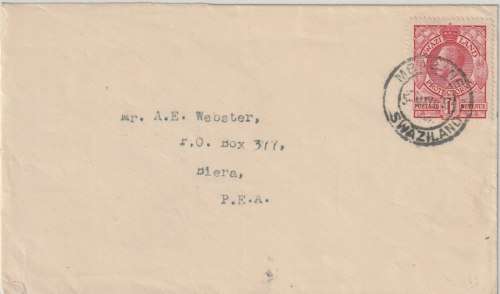 Swaziland 1937 KGV 1d on Mbabane cover to Beira PEA very fine