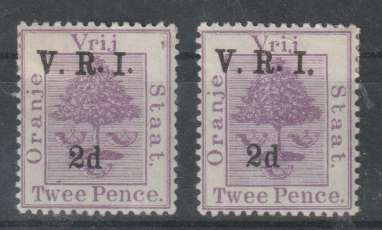 Orange River Colony 1900 VRI mixed stops 2d x2 different  very fine mint
