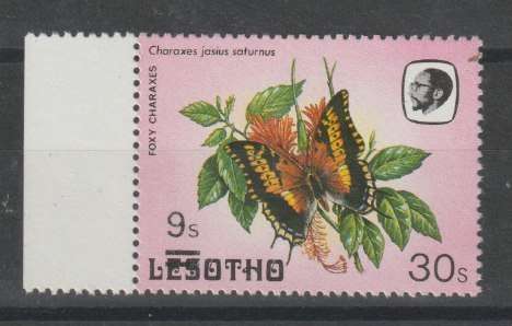 Lesotho 1986 9s on 30s with major overprint shift to left and offset on reverse