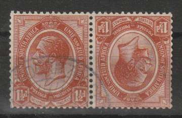 South West Africa  WWI SA Occupation SA KGV 1 1/2d tete-beche pair with Luderitzbucht cancel