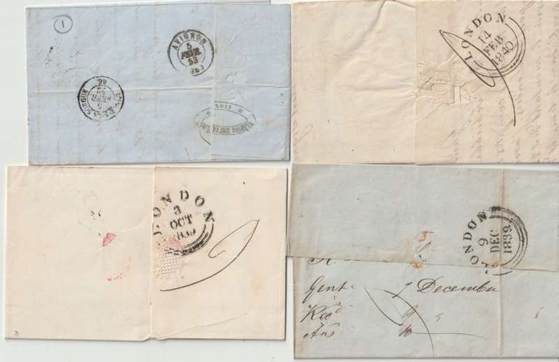 France 1830/50s Prestamp entires x4 with 3 addressed to London fine