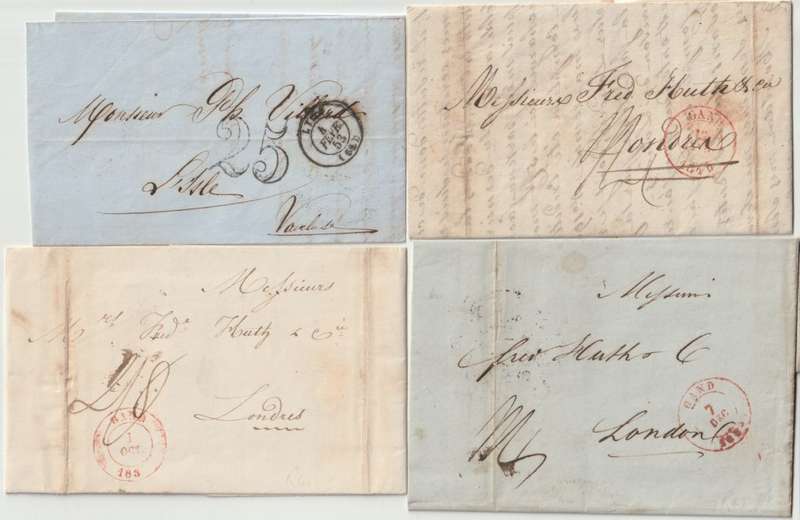 France 1830/50s Prestamp entires x4 with 3 addressed to London fine