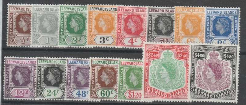 Leeward Islands 1954 QEII Definitive set of 15 very fine unmounted mint