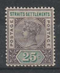 Malaysia Strait Settlements 1882/99 QV 25c purple-brown & green fine mint