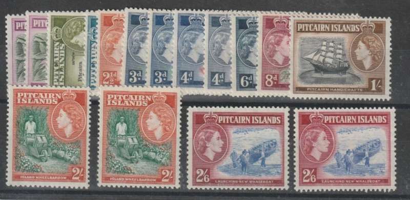 Pitcairn Island 1957/63 QEII set of 16 including shades  very fine unmounted