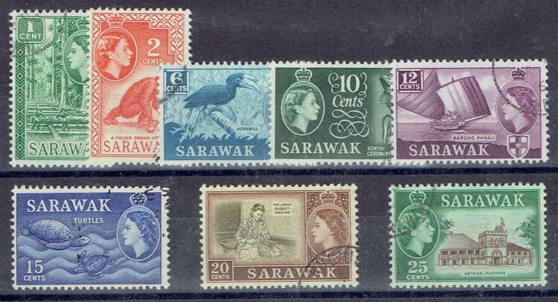 Sararwak 1964/65 QEII wmk block CA set of 8 very fine used