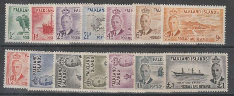 Falkland Is 1952 KGVI set of 14 very fine unmounted mint