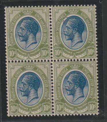 South Africa 1913 KGV 10s blue & olive green block of 4 very fine unmounted mint