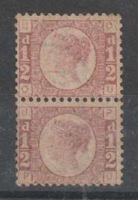 Great Britain 1870 QV 1/2d plate 11 vertical pair very fine unmounted mint