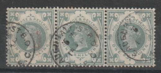 Great Britain 1897 QV 1s green horizontal strip of 3 with lovely colour and cds cancels very fine
