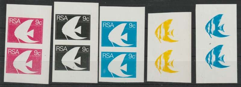 South Africa 1974 Definitive 9c x5 imperforate proof trial pairs very fine unmounted mint