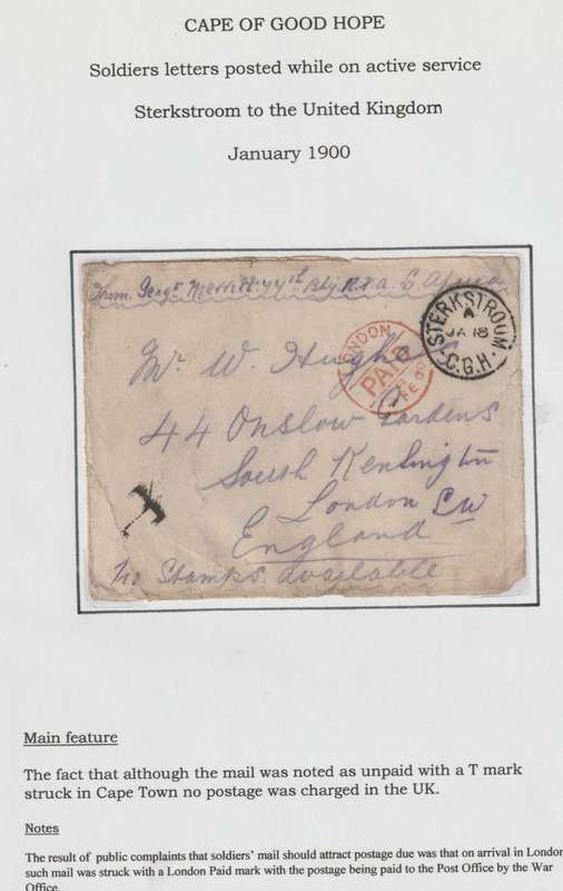 Anglo Boer War 1900 COGH Unfranked Sterkstroom soldiers cover to UK