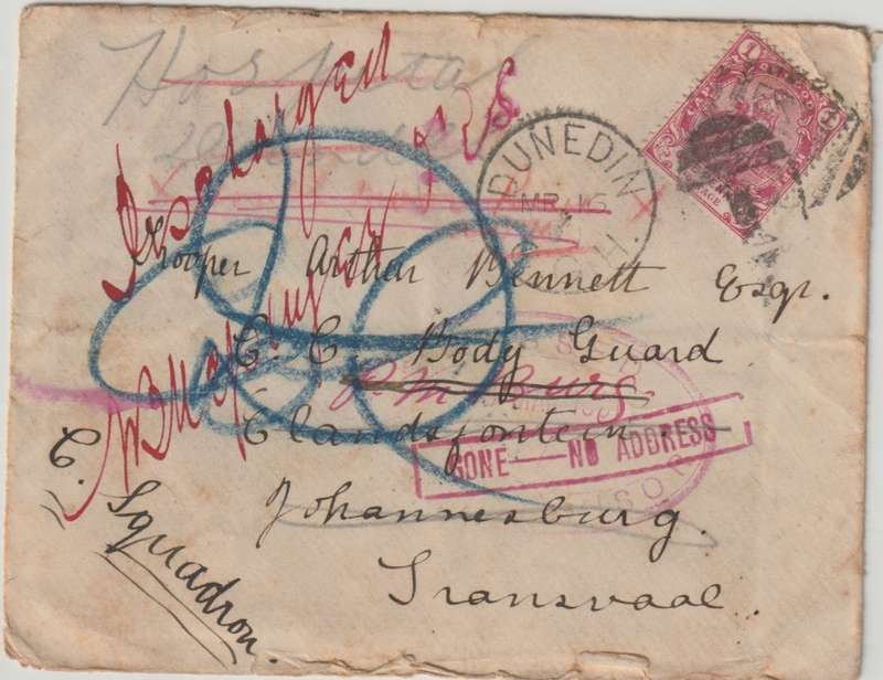 Anglo Boer War 1901 COGH 1d on Dunedin cover to Elandsfontein Johannesburg