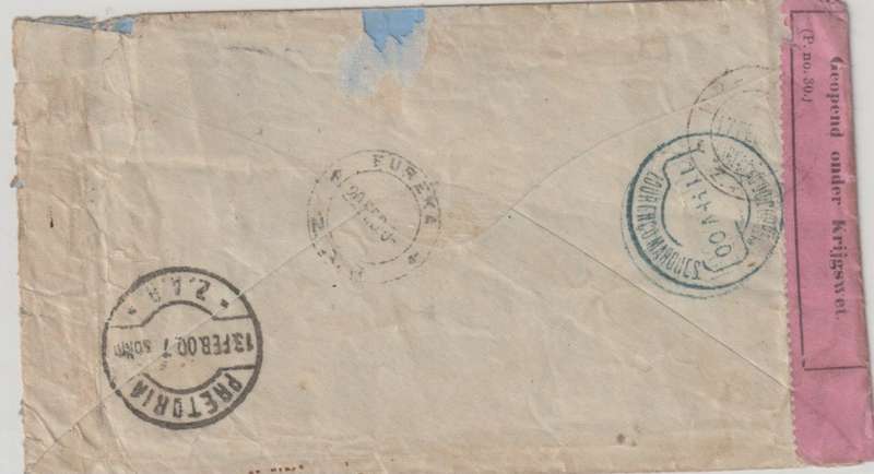 Anglo Boer War 1900 Great Britian censored cover to Eureka City ZAR via Delagoa Bay