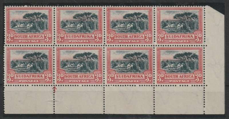South Africa 1930 Roto Unhyphenated 3d black and red upright watermark block of 8