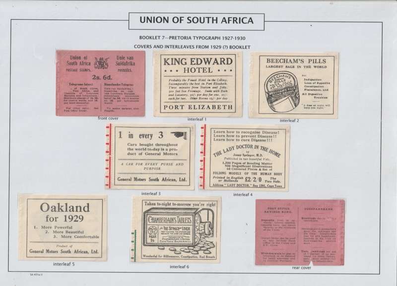 South Africa Booklets 1927 Pretoria Booklet cover and advertising panes, very rare