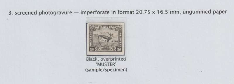 South Africa 1923 Harrison Essay 1d black  essay overprinted MUSTER very fine