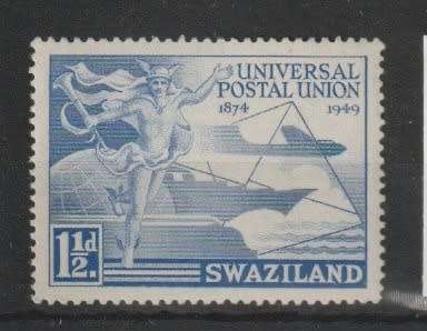 Swaziland 1949 UPU 1 1/2d with A in CA in watermark missing with Murray Payne certificate