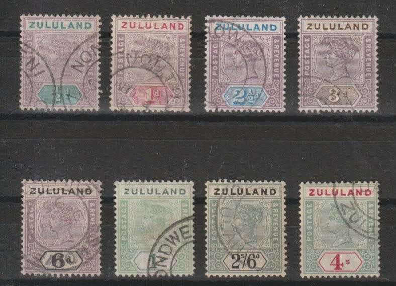 Zululand 1894 set of 8 to 4s very fine used