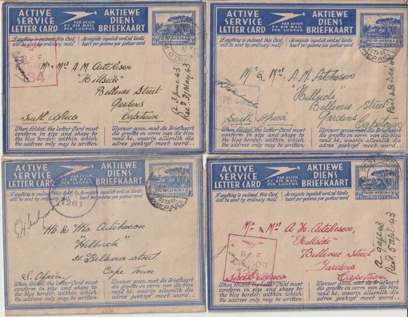 South Africa 1940s WWII Aitcheson correspondence with 2x Xmas Greeting Air Letters etc fine