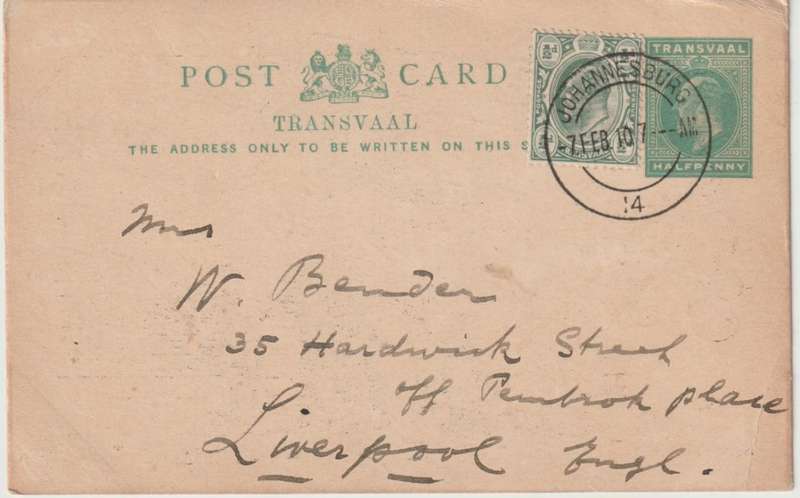 Transvaal 1910 KEVII 1/2d postcard with printed view on reverse very fine