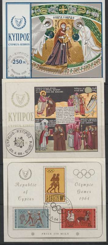 Cyprus 1964-69 Olypics, St Parnabas & Xmas miniature sheets very fine used
