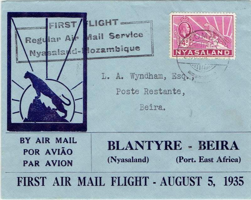 Nyasaland 1935 2 Aug First Flight cover Zomba to Beira very fine