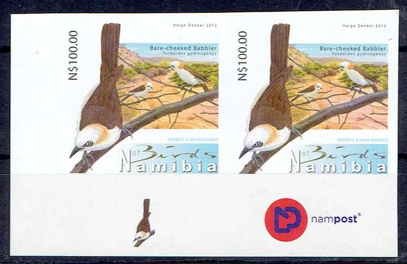 NAMIBIA 2012 Bird Definitive N$100 bottom left corner imperforate pair unmounted mint