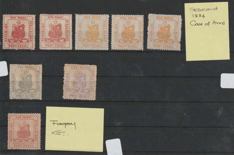 Bechuanaland Stellaland 1884 lot includes 2x 1d and 1d forgery