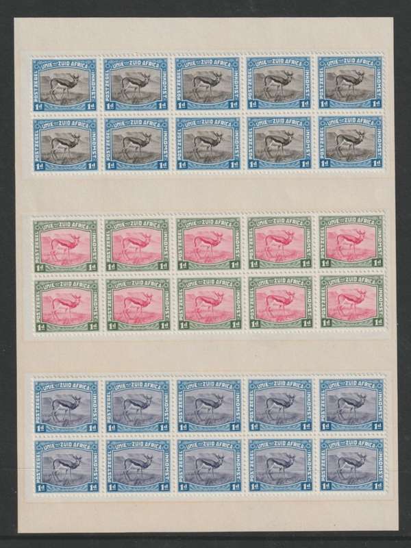 South Africa 1923 Harrison Essay 1d blue & black, carmine & green and violet & blue blocks 10