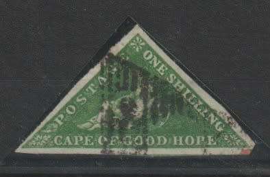 Cape of Good Hope 1855 Triangle 1s deep yellow  green shade clear margins very fine used