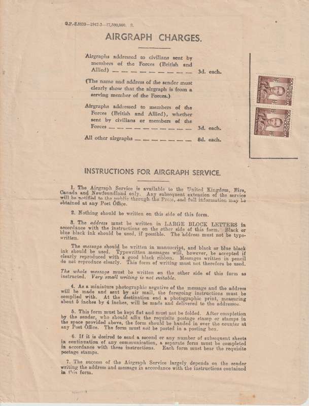 Southern Rhodesia 1944 Airgraph unused with additional KGVI 1 1/2d pair attached