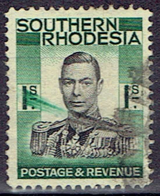 Southern Rhodesia 1937 KGVI 1s with major green & black ink smudge very fine used