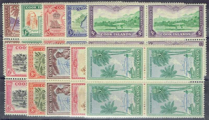 Cook Islands 1949 set of 10 in blocks of 4 very fine unmounted mint