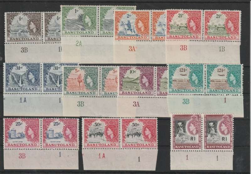 Basutoland 1961 QEII Decimal set of 11 in control pairs very fine mint