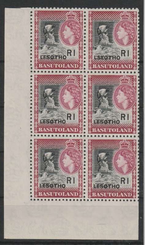 Lesotho 1966 Lesotho overprinted R1 LSEOTHO error block unmounted mint