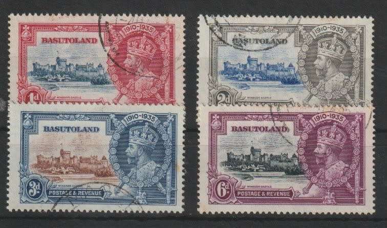 Basutoland 1935 KGV Silver Jubilee used set with 3d dot left chapel variety