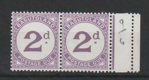 Basutoland Postage Due 1952 2d pair with `thick d` variety unmounted mint