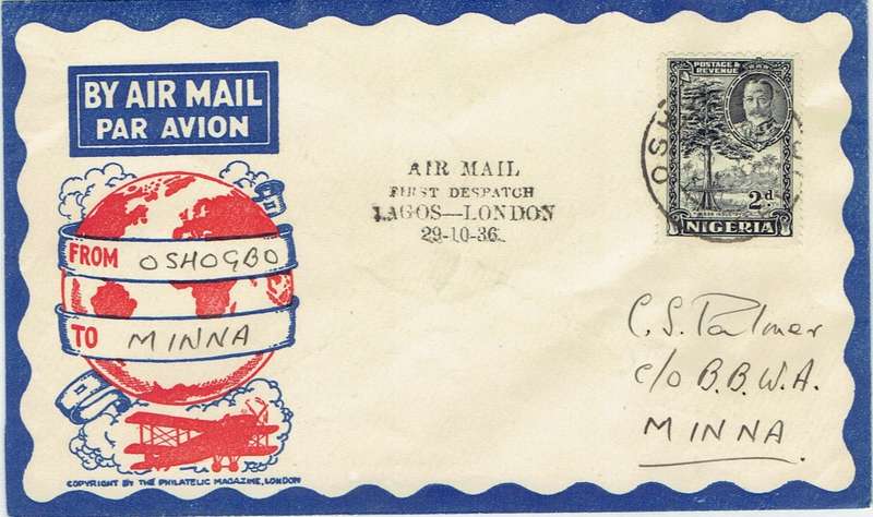 Nigeria 1936 1st Flight Oshogbo to Minna cover very fine