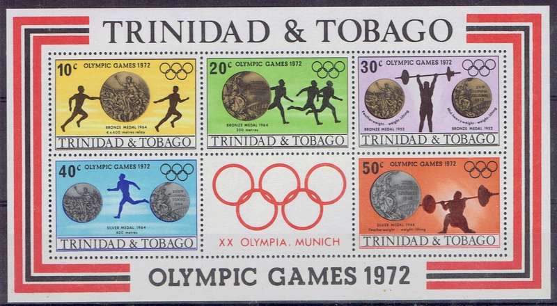 Trinidad and Tobago 1972 Olympics miniature sheet inverted watermark very fine unmounted mint