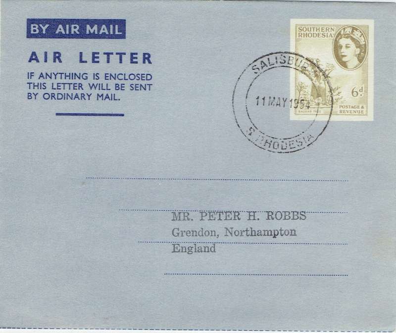 Southern Rhodesia 1954 QEII 6d Air letter used from salisbury to UK  very fine