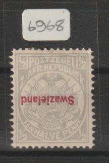 Swaziland 1892 Transvaal overprinted 1/2d red overprint inverted  with certificate