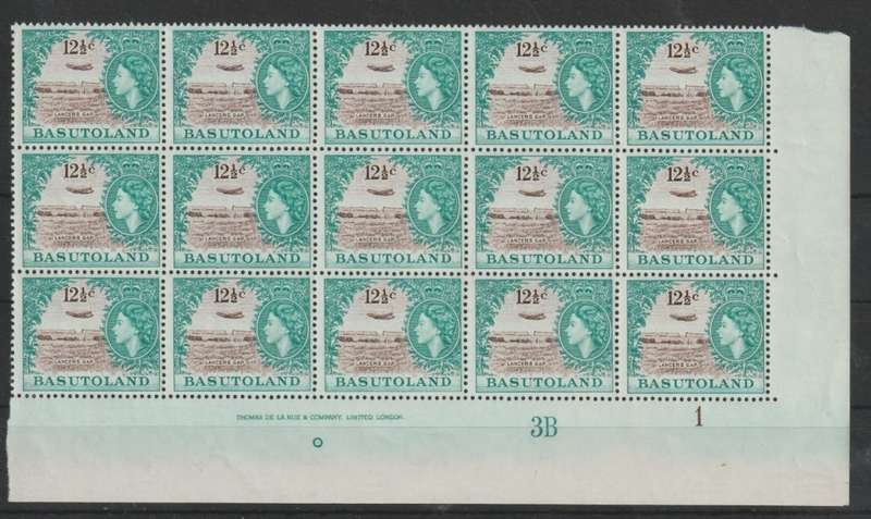 Basutoland 1964 Definitive new wmk 12 1/2c control/imprint block of 15 very fine unmounted mint