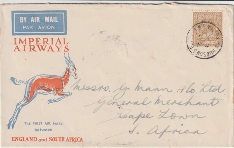 South Africa 1932 27 January 1st Flight Wilton Rd Uk to Cape Town, very fine