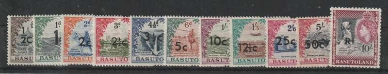 Basutoland 1961 Decimal surcharge basic set of 11  fine mint
