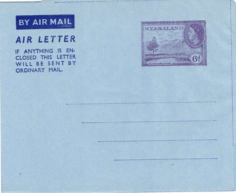 Nyasaland 1954 QEII 6d Air Letter very fine unused