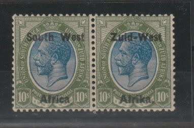 South West Africa 1923 KGV Type I 10s with dropped stop pair very fine unmounted with certificate