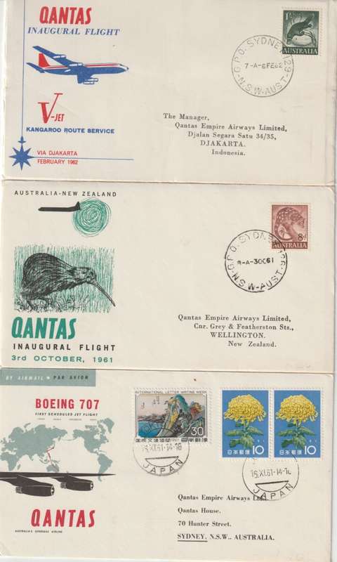 Australia 1960's Quantas Inaugural Flight covers x3 very  fine
